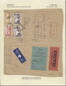 1973 Large Parcel Piece Aylmer West ONT to USA Airmail Centennials $1.80