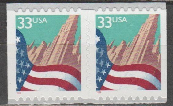 #3279, Pair(DC-T&B). Flag over City MNH, (.33 cent)