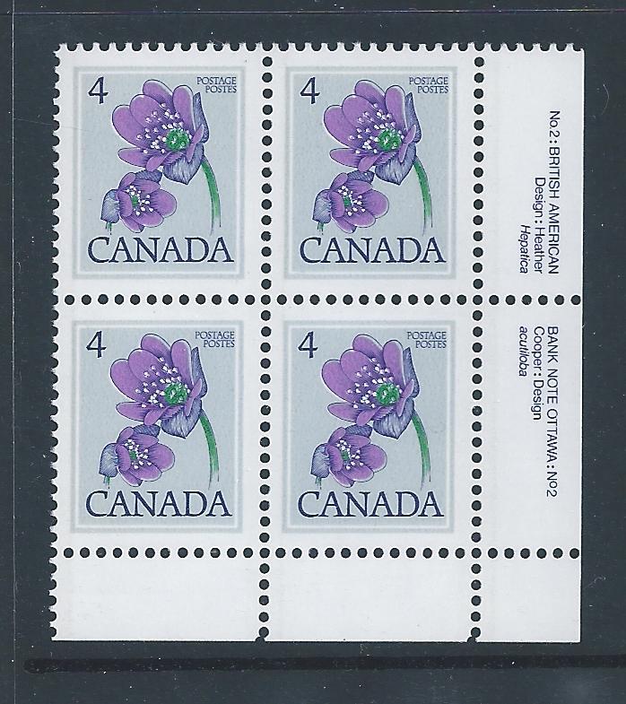Canada #784 LR PL BL Hepatica 4¢ MNH1
