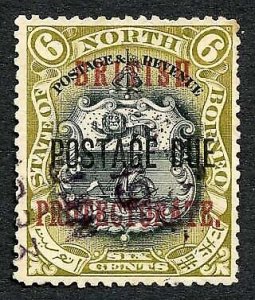 North Borneo SGD42 6c Perf 13.5-14 Post Due used Cat 12 Pounds