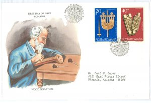 Romania 2771-72 1978 Wood Sculpture, addressed, Postal Commerative Society FDC