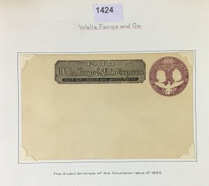 US # 1 WELLS FARGO 1893 COLUMBIAN UNUSED STATIONERY CAT. $ LOT #1424