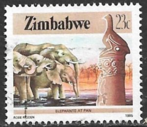 ZIMBABWE 1985 23c ELEPHANTS Pictorial Sc 505 VFU