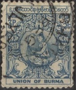 Burma 141 (used, rough edges) 3p musician, blue (1954)