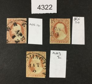 MOMEN: US STAMPS  #11  USED LOT #4322