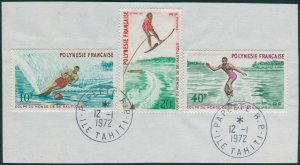 French Polynesia 1971 Sc#267-269,SG142-144 Water-skiing set on piece FU