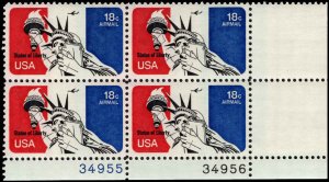 US #C87 18¢ STATUE OF LIBERTY MNH LR PLATE BLOCK #34956-34955 DURLAND $1.50