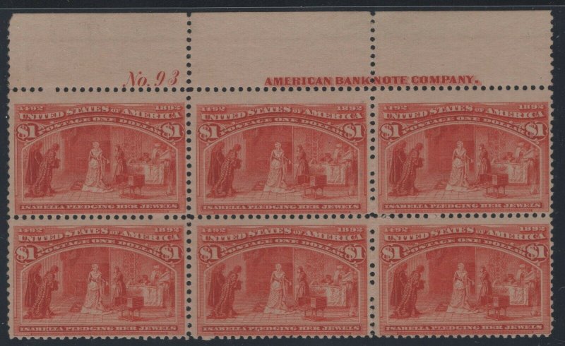 #241 Plate Block of 6, Wide Top - The Only Top I Have Ever Seen (GD 4/10)