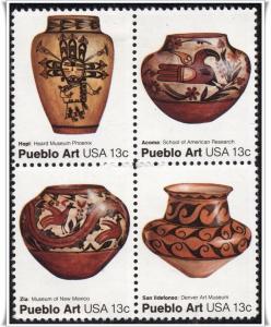 SC#1706-09 13¢ Pueblo Pottery Block of Four (1977) MNH