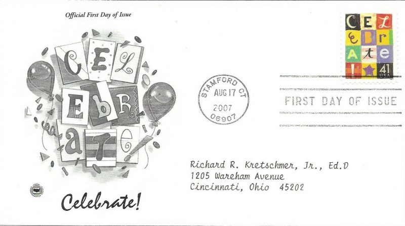 2007 FDC, #4196, 41c Celebrate!, 2 diff. cachets