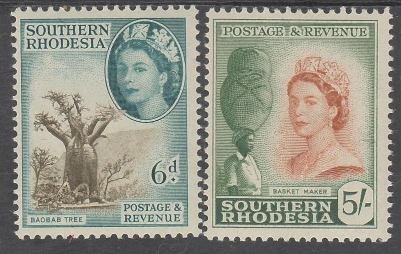 SOUTHERN RHODESIA 1953 QEII PICTORIAL 6D AND 5/- MNH **