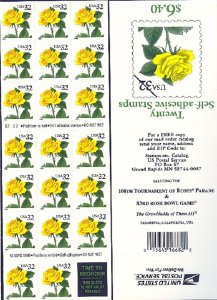 USA BOOKLET SC# 3049a-YELLOW ROSE 32c-PL# S2222 VAR: ROSE PARADE & BOWL GAME