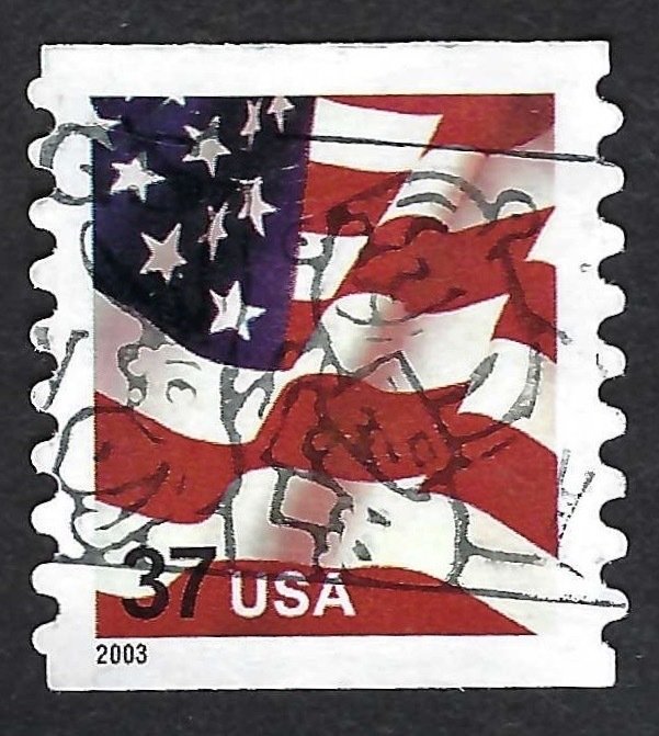 United States #3633A 37¢ Flag (2003). Self-adhesive coil. 2003 date. Used.