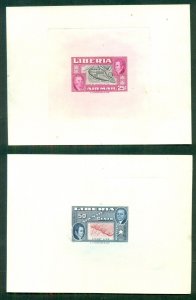 LIBERIA #C68-9, 25¢ & 50¢ Airmails, Die Sunk PROOFS on card in issued colors, VF