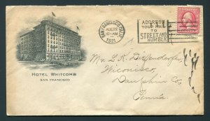 1921 Hotel Whitcomb - San Francisco, California to Wiconisco, Pennsylvania