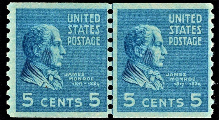 US 845 MNH VF 5 Cent James Monroe Line Pair