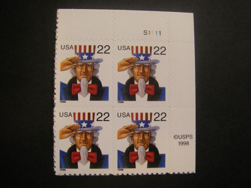 Scott 3259, 22c Uncle Sam, PB4 #S1111 UR, MNH Regular Beauty