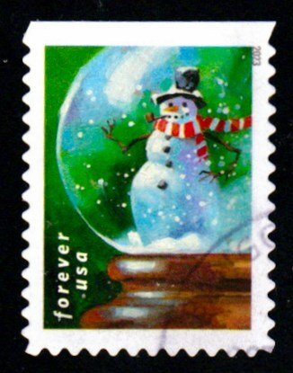 New-2023 - (66c) - Snow Globes - snowman - Used Single - Off Paper