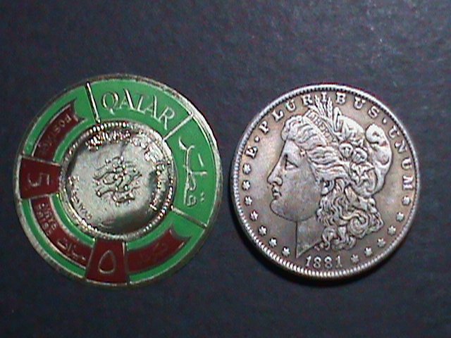 ​QATAR-1966 SC# 99C-REVERSE OF SHEIK AHMAD COIN-GOLD FOIL STAMP-MINT VF