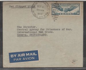 U.S. Scott #C24 Air Mail Cover - NY Per Clipper Plane to Geneva Switzerland