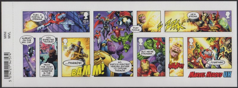 GB, (MSB35) 2019 SGMS4192 Mini Sheet (Barcode), MARVEL - SUPER HEROES, Mint (NH)