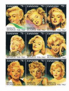 Tanzania 810 MNH Marilyn Monroe Sheet of 9 (ML0291)