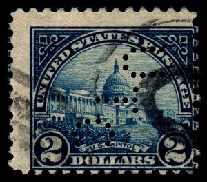U.S. Scott #572: 1923 $2 U.S. Capitol, Used, Ave., “UTC” perfin