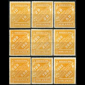 BRAZIL 1889 - Scott# P1-9 Numeral Set of 9 NH gum faults