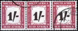 South Africa 1958 1s Black-Brown & Purple-Brown SGD44 Fine Used Strip of 3 (2)