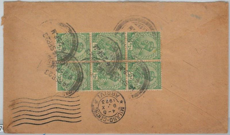 59175  -   INDIA  - POSTAL HISTORY: COVER to ITALY - 1923