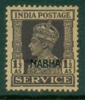 Nabha 1942-44 India KGVI Portrait Service 1½a Opt NABHA MLH