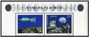 Poland 1674/label 2 var, MNH. Michel 1940. Man's first Moon landing, 1969.