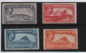 Gibraltar KGVI 1942-47 SG123b, SG124c, SG125b, SG125c all mounted mint