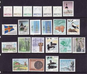 Finland-Aland-Sc#1-22-unused NH definitive set-Birds-1984-90-