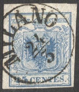 Lombardy-Venetia 1850  Sc 6 45c Type III Used VF, MILANO cancel, CV $60