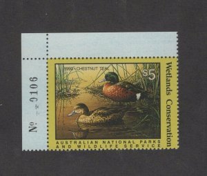 AD2 - Australia Duck Stamp. Plate Numbered Single. MNH.