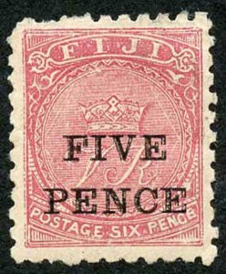 FIJI SG75a 1892 5d on 6d Deep Rose (3mm spacing) m/mint