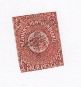 NEWFOUNDLAND # 12 VF-4p LIGHT DIAGONAL CANCEL IMPERF FREE SHIPPING