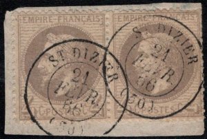 FRA SC #31 U PR on-piece 1863 Emp.Napoleon III ST. DEZIER/24 FEVR 66 CV $75.00