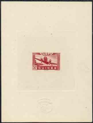 French Guinea 1942 Air stamp (Plane over village inscribe...