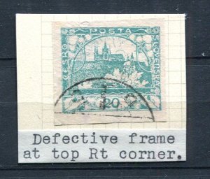 Czechoslovakia 1919 Imperf Used 20h ERROR defective frame at top RT corner 8483