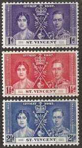 St. Vincent 138-140, mint, hinged. 1937 Coronation. (S1224)