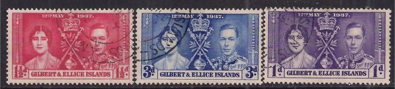 Gilbert & Ellice Islands 1937 KGV1 Set Coronation used SG 40 - 42 ( F68 ) 