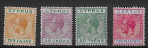 CYPRUS 1912-15 Wmk MCSCA Four values unmounted - 39097
