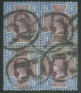 GREAT BRITAIN #120 9p Queen Victoria, Block of 4, used w/registration cancel, VF