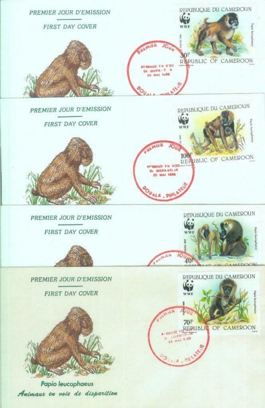 85435 - CAMEROUN - POSTAL HISTORY - 4 FDC COVER 1988  FAUNA animals WWF Baboon