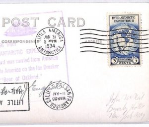 USA Polar *BYRD ANTARCTIC EXPEDITION* RP Card 1934 Signed *BEAR OF OAKLAND* PH2