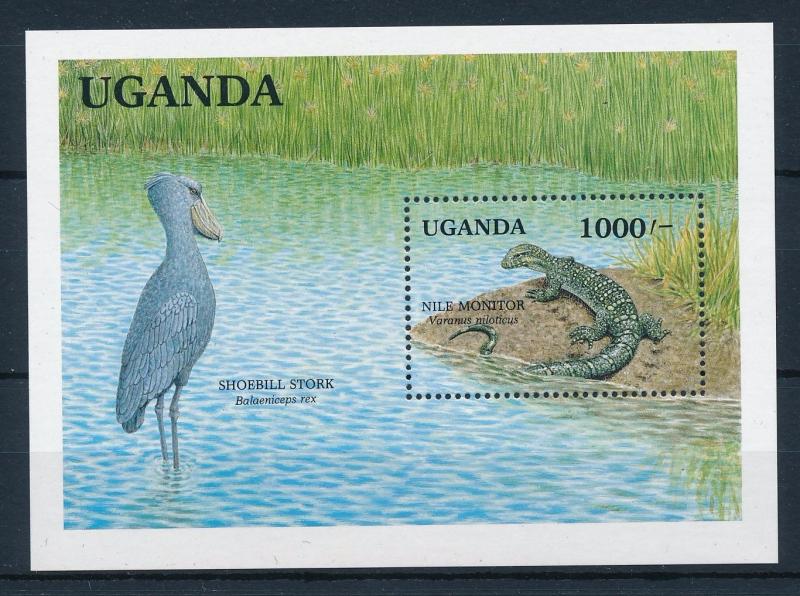 [52660] Uganda 1991 Birds Vögel Oiseaux Ucelli Stork Nile Monitor MNH Sheet