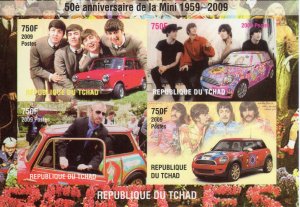 Chad 2009 THE BEATLES MINI COOPER Sheet IMPERFORATED  (4) MNH