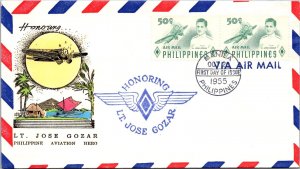 Philippines FDC 1955 - Lt Jose Gozar - 2x50c Stamp - Pair - F43340